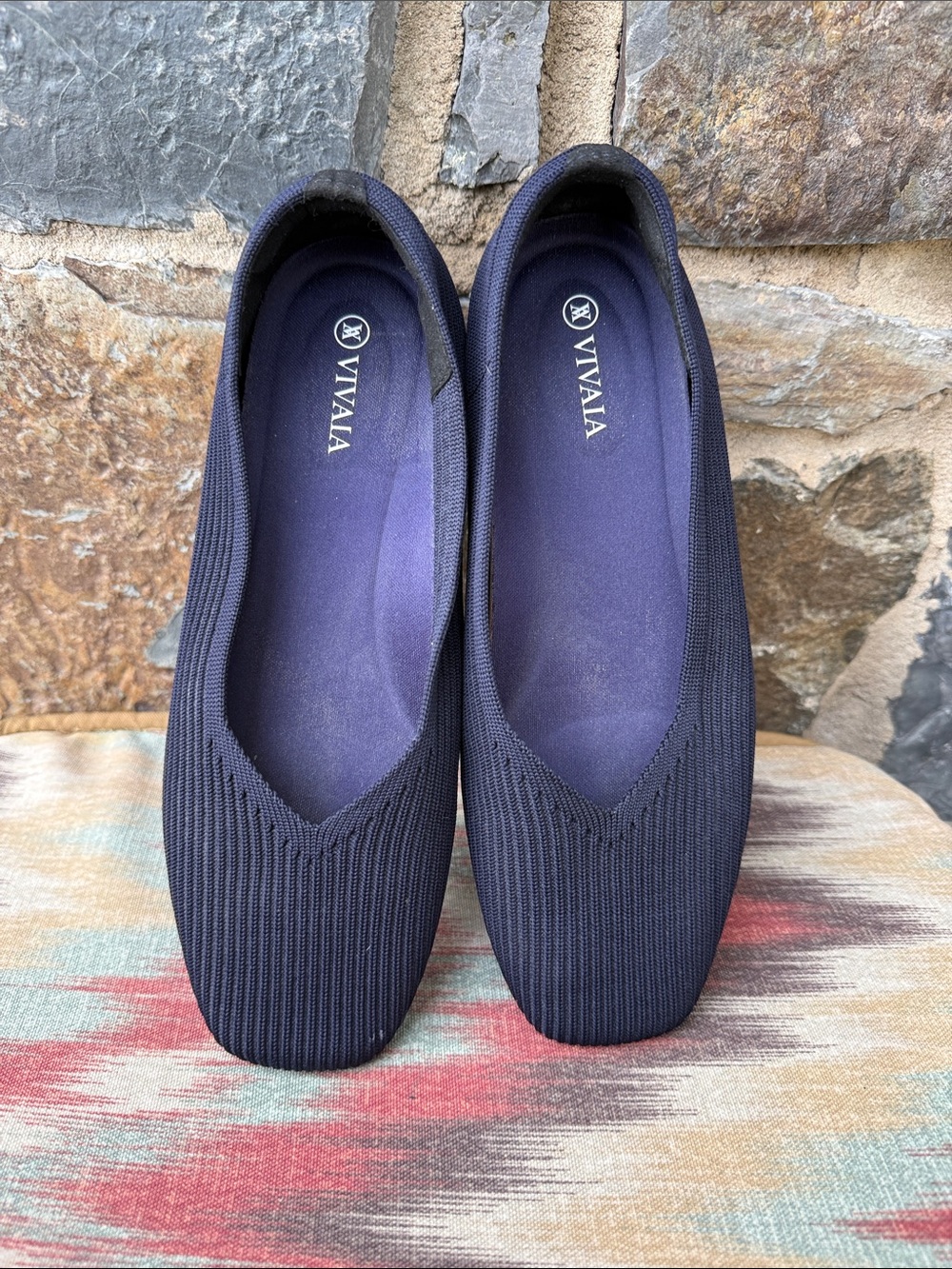 VIVAIA Knit Ballet Flats Navy Blue Pointed Toe Comfort Shoes Women’s 38.5